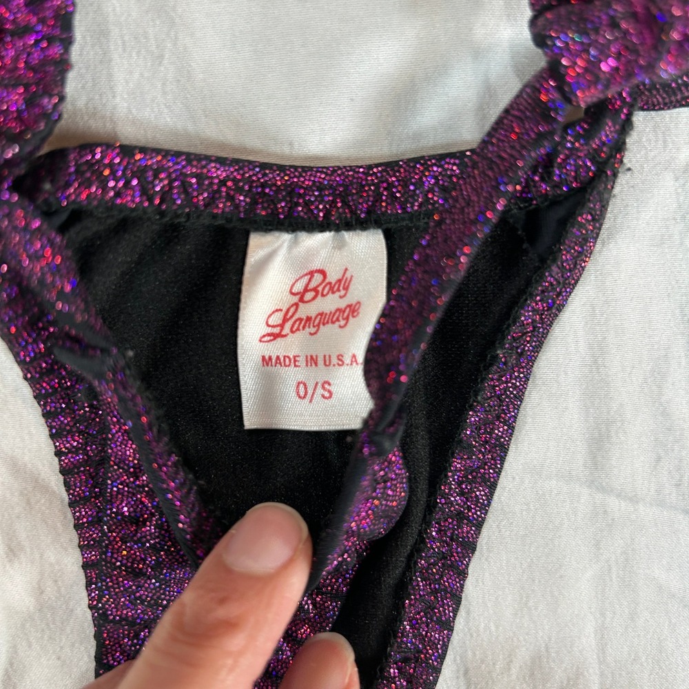 Body Language Purple Metallic Glitter Monokini One Piece Swimsuit O/S - Picture 2 of 5